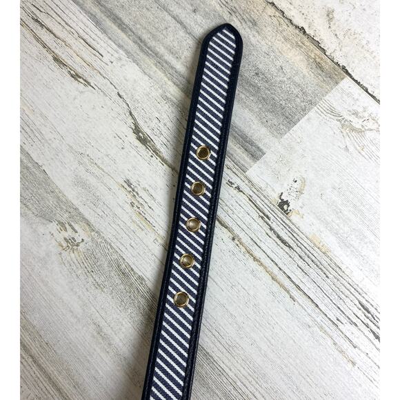 Talbots Women’s Large Navy Blue White Stripe Leather Fabric Belt New casual - Picture 3 of 6